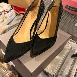 Vince Camuto Black Suede Pointed-Toe Heels